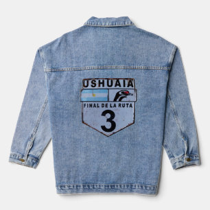 Routenschild Ruta 3 Ushuaia Patagonien Jeansjacke
