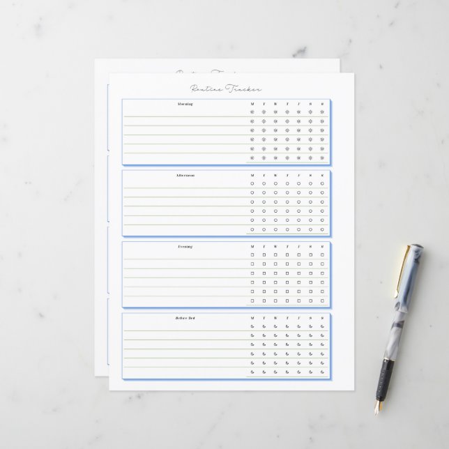 Routine-Tracker-Wöchentliche Planungs-Seite (Vorderseite/Rückseite Beispiel)