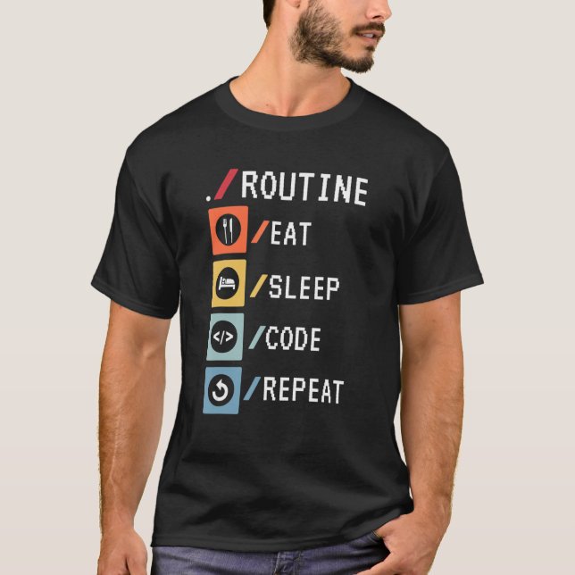 Routinemäßiger Ausschlafcode Wiederholung der Code T-Shirt (Vorderseite)