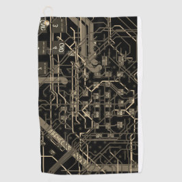 Routing-Prozess Elektronisches schwarzes Retro Gol Golfhandtuch