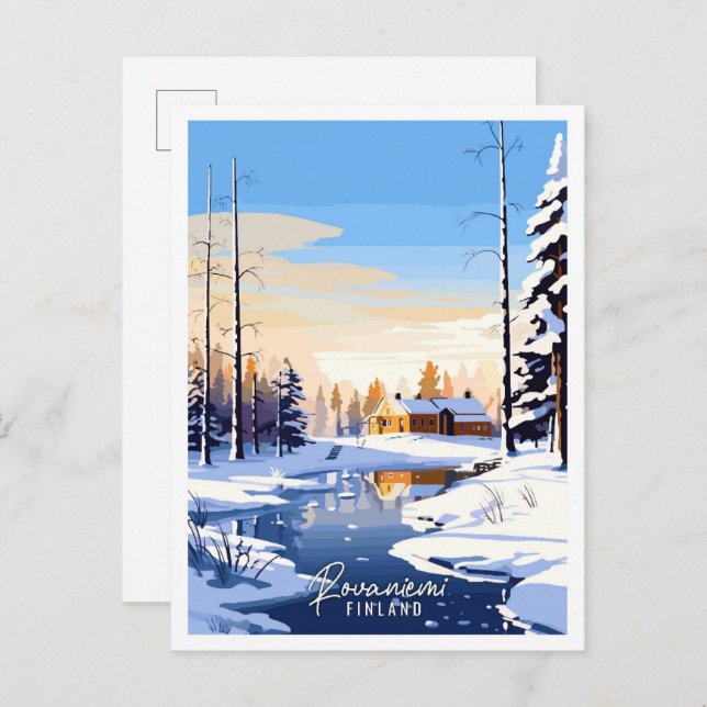 Rovaniemi Finland Vintage Illustration Postkarte (Vorne/Hinten)