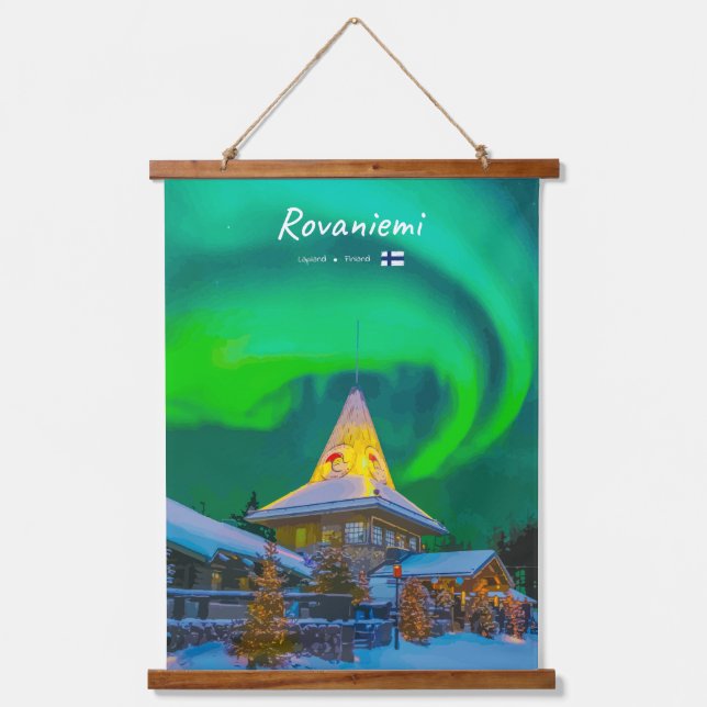 Rovaniemi, Finnland - Magische Aurora  Wandteppich Mit Holzrahmen (Vorderseite)