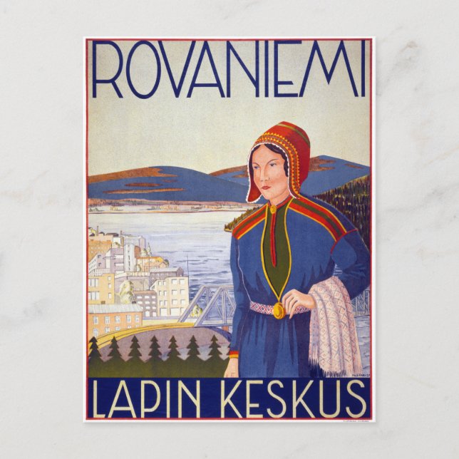 Rovaniemi Lapin Keskus Vintage Travel Poster Postkarte (Vorderseite)