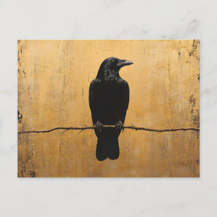 Roven auf einem Zweig Gold Background Postkarte