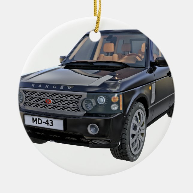 Rover-Auto im Schwarzen Keramik Ornament (Vorne)