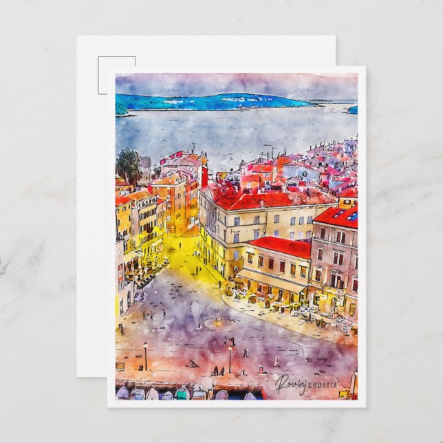 Rovinj Kroatien Jahrgang Reise Aquarell Postkarte (Vorne/Hinten)