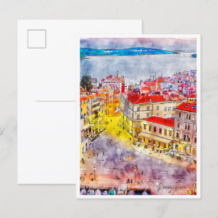 Rovinj Kroatien Vintage-Reise Aquarell Postkarte