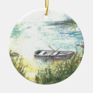 Row Boat Waterway Maureen Girard Tipp Keramik Ornament