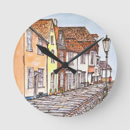 Row Of Houses Runde Wanduhr