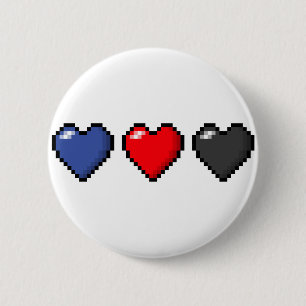 Row of Three Polyamory Pride Flag Pixel Hearts Button