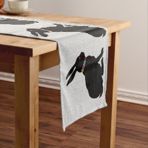 Row sitzend Schwarze Silhouette Kaninchen Blume Gr Kurzer Tischläufer