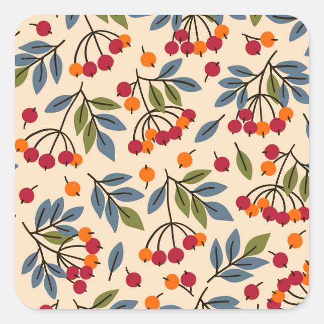 Rowan Branches: Textile Vintag Charm Quadratischer Aufkleber (Vorderseite)