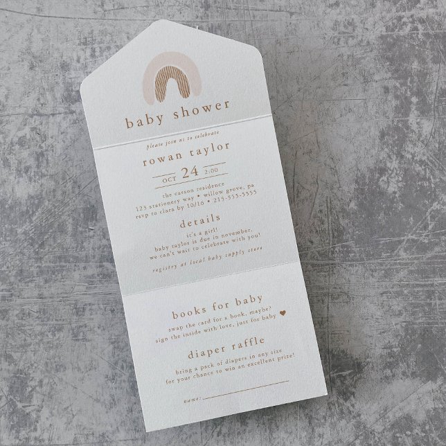 ROWAN Girl Boho Rainbow Diaper Raffle Baby Dusche All In One Einladung (ROWAN Girl Boho Rainbow Diaper Raffle Baby Shower All In One Invitation)