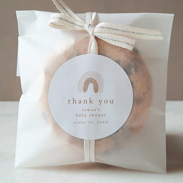 ROWAN Girl Pink Boho Rainbow Baby Dusche Vielen Da Runder Aufkleber (ROWAN Girl Pink Boho Rainbow Baby Shower Thank You Classic Round Sticker)