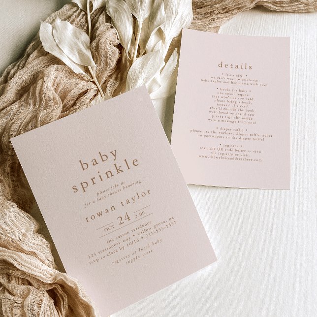 ROWAN Neutral Pink Gold Boho Simple Baby Sprinkle Einladung (ROWAN Neutral Pink Gold Boho Simple Baby Sprinkle Invitation)