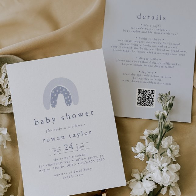 ROWAN Niedlich Spring Boy QR Boho Rainbow Baby Sho Einladung (ROWAN Cute Spring Boy QR Boho Rainbow Baby Shower Invitation)