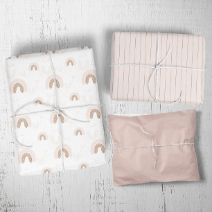 ROWAN Summer Girl Pink Boho Rainbow Baby Dusche Geschenkpapier Set