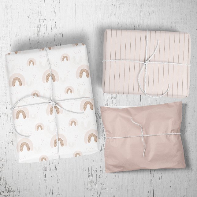 ROWAN Summer Girl Pink Boho Rainbow Baby Dusche Geschenkpapier Set (ROWAN Summer Girl Pink Boho Rainbow Baby Shower Wrapping Paper Sheets)