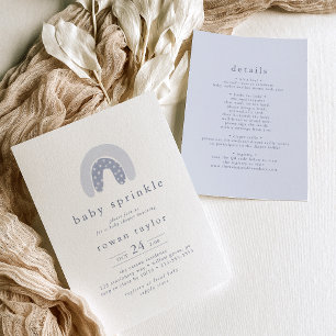 ROWAN Unique Boy Blue Boho Rainbow Baby Sprinkle Einladung