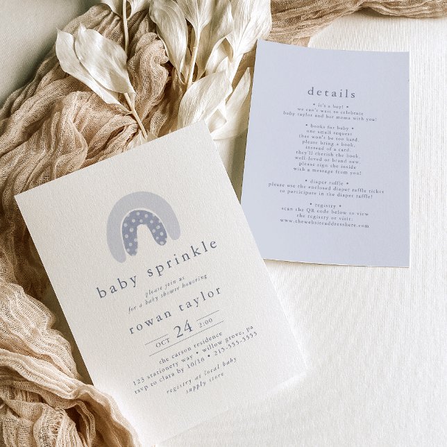 ROWAN Unique Boy Blue Boho Rainbow Baby Sprinkle Einladung (ROWAN Unique Boy Blue Boho Rainbow Baby Sprinkle Invitation)