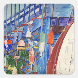 Rowboat & Buoys Quadratischer Aufkleber