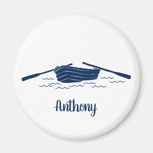 Rowboat Graphic in Navy Blue Personalisiert Magnet