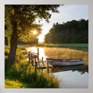 Rowboat Moored at Lake Poster
