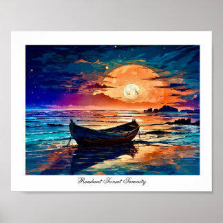 Rowboat Sunset Serenity Poster