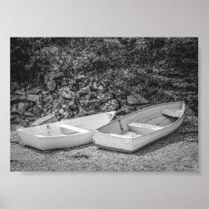 Rowboats Holzboote, schwarz und weiß Poster