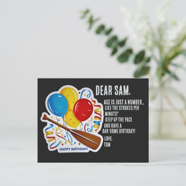 Rower's Geburtstagsgenuss: Oar-some Celebration Postkarte (Stehend Vorderseite)