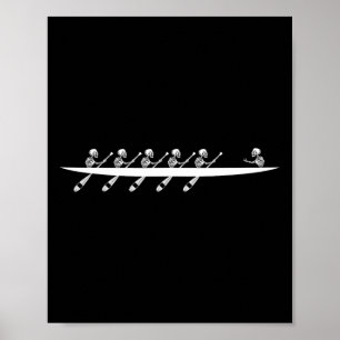 Rowing Skeleton Row Boats Paddle Coxswain Hallowee Poster
