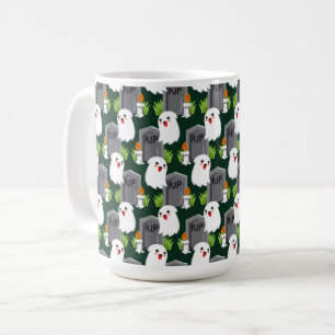 ROWS OF HALLOWEEN GRAVE STONS & WHITE GHOSTS KAFFEETASSE