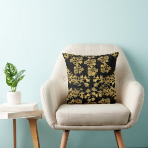 Royal Aesthetic Gold Flora Barock auf Schwarz Kissen