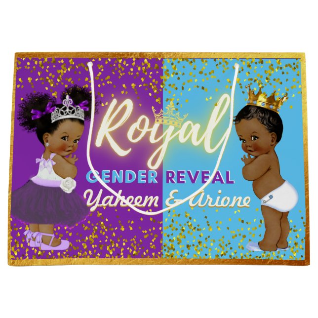 Royal African Gender Reveal Lila & Blue Foto Große Geschenktüte (Vorderseite)