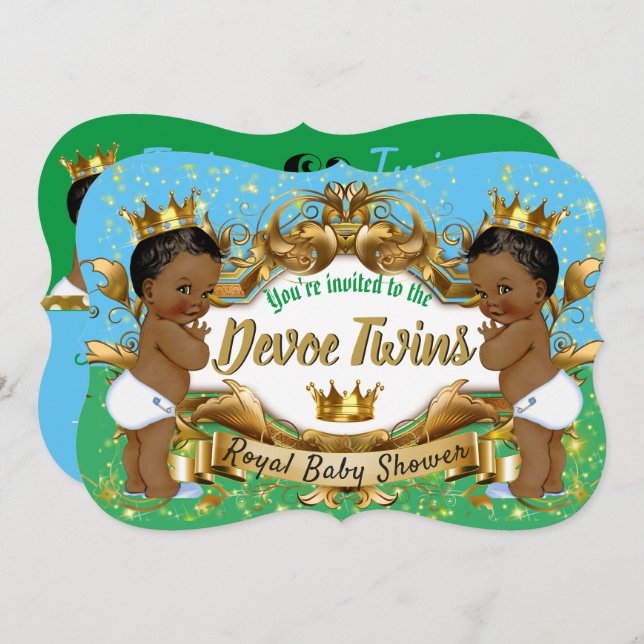Royal African Twin {BOYS} Blue und Green Einladung (Vorne/Hinten)