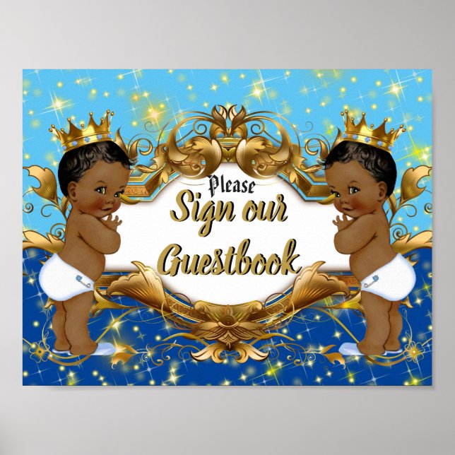Royal African Twin Boys| Elegantes Gästebuchzeiche Poster (Vorne)