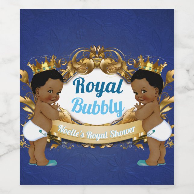 Royal African Twin Boys |Royal Blue & Gold Elegant Weinetikett (Einzelnes Label)