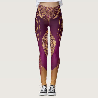 Royal arabesque gold & purple bohemian  AI art  Leggings