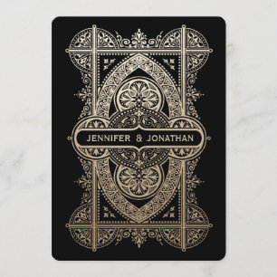 Royal Art Deco Hochzeitsfeiern - Goldene Frische P Einladung