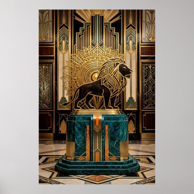 Royal Art Deco Lion Statue Gold Foil Poster (Vorne)