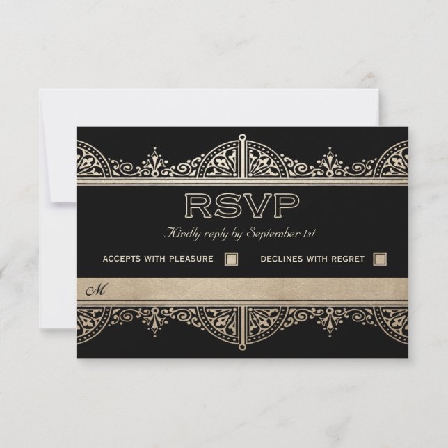 Royal Art Deco Wedding RSVP Cards - Goldrevier (Vorderseite)