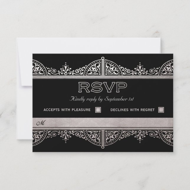Royal Art Deco Wedding RSVP Cards - Silver Foil (Vorderseite)