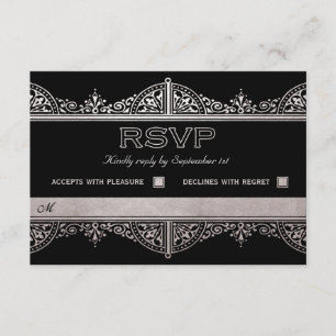 Royal Art Deco Wedding RSVP Cards - Silver Foil Karte