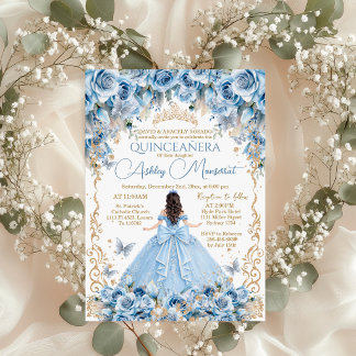 Royal Baby Blau Gold Krone Quinceañera Einladung