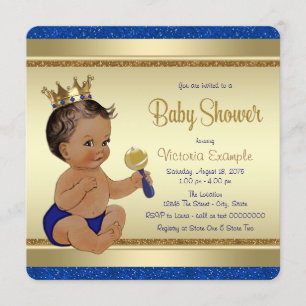 Royal Baby Boy Blue Gold Ethnic Prince Baby Dusche Einladung