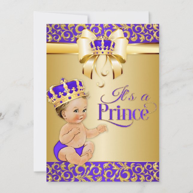 Royal Baby Dusche Lila & Gold Prince Crown Einladung (Vorderseite)