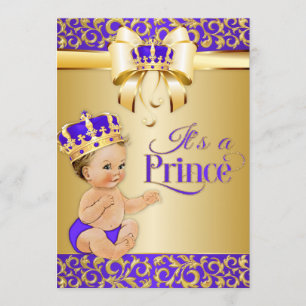 Royal Baby Dusche Lila & Gold Prince Crown Einladung