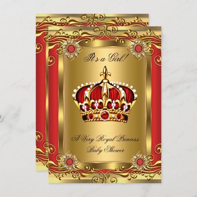 Royal Baby Shower Regal Red Gold 2 Einladung (Vorne/Hinten)