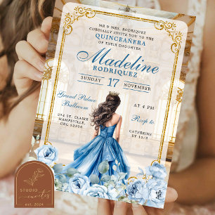 Royal Ballroom Dusty Blue Quinceanera Einladung