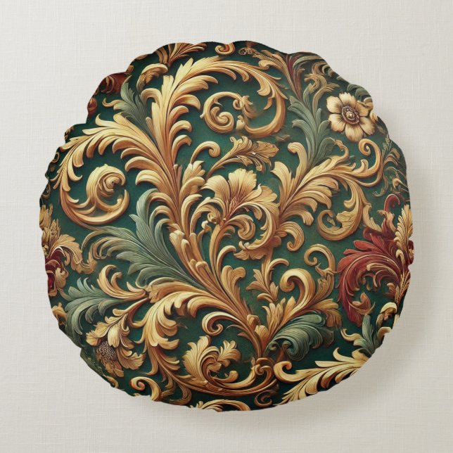 Royal Baroque Floral Pattern Rundes Kissen (Vorderseite)